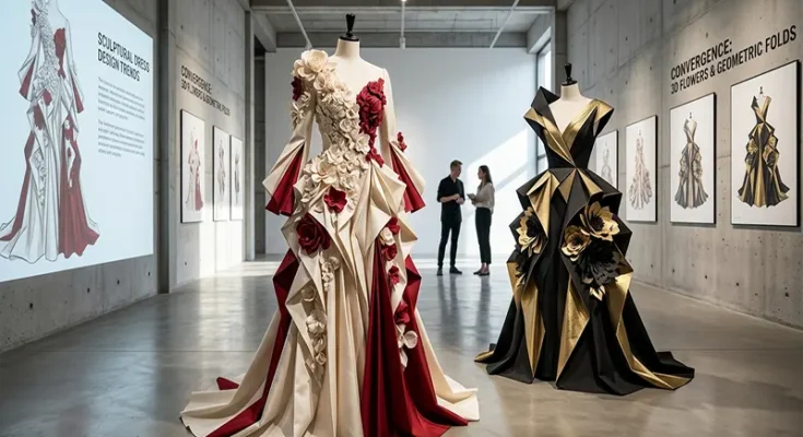 Sculptural Dress Design Trends: The Convergence of 3D Floral Appliqués and Geometric Folds